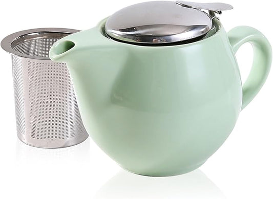 Small Ceramic Teapot With Stainless Steel Infuser, Heat Resistant, Perfect Tea Maker, Light Green 350ml/12.0oz