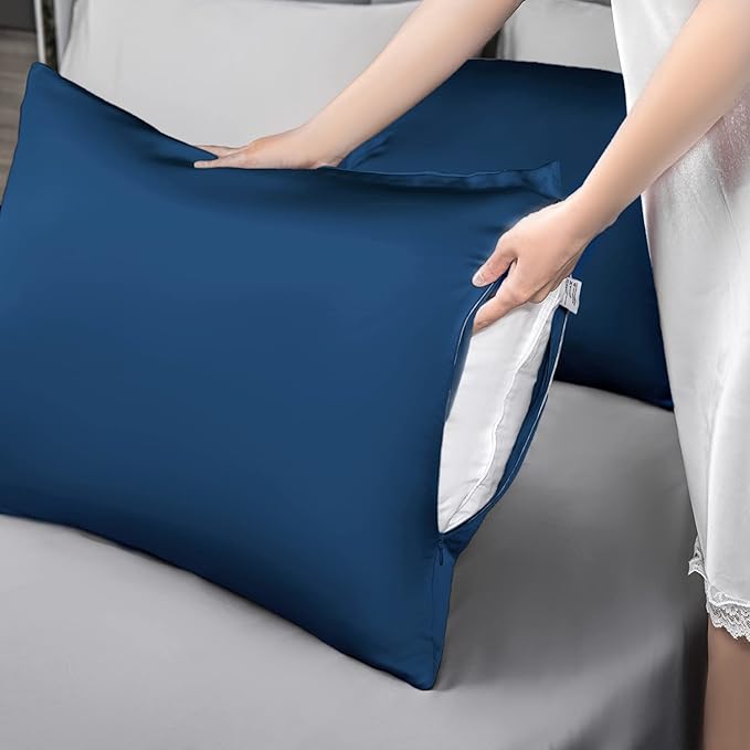 Mulberry Silk Pillowcase for Hair and Skin,Queen Size Cooling Silk Pillow Case with Hidden Zipper,Allergen Proof Dual Sides Soft Breathable Smooth Silk Pillow Cover for Women(Queen,Gem Blue) - Bloomnest