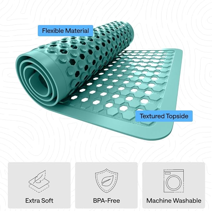 GORILLA GRIP Patented Square Shower Stall Mat, Small Bathtub Floor Mats for Stand Up Showers, Suction Cups and Drain Holes, Machine Wash, Soft on Feet, Bathroom Accessories 21x21 Inch Turquoise Opaque - Bloomnest