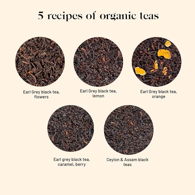 Kusmi Tea - Organic Black Tea Variety Box - Gift Idea for Men and Women - Flavoured Black Tea, Earl Grey, Ceylon - A Selection of 5 Iconic Flavors - Loose Leaf Tea - 5 Tins of 0,9 oz - Bloomnest
