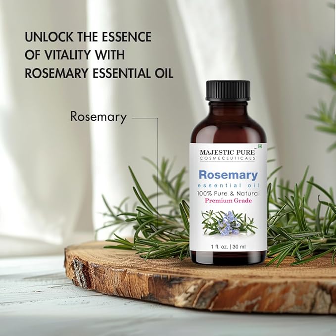 Majestic Pure Rosemary Essential Oil with Glass Dropper - 1 Fl Oz - 100% Pure and Natural Rosemary Oil - Premium Grade Essential Oils for Diffuser, Aromatherapy, Soap and Candle Making - Bloomnest