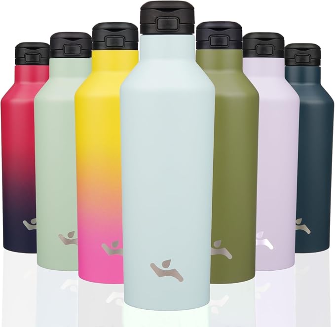 Insulated Water Bottle with Straw,25 OZ Double Wall Vacuum Stainless Steel Water Flask with 2 Lids,Cyan Blue - Bloomnest
