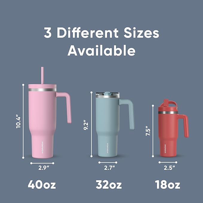 Hydrapeak Voyager 40 Oz Stainless Steel Tumbler with Handle, Insulated Water Bottle With Straw & Lid, Cupholder Friendly Reusable Travel Mug (Modern Blue) - Bloomnest