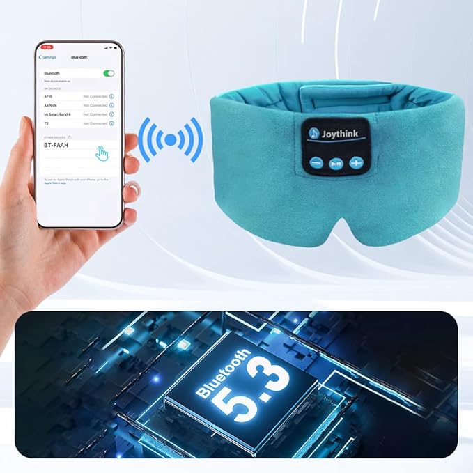 Joythink Sleep Headphones Bluetooth Sleep Mask Silk Kids Children Wireless Headband Headphones for Sleeping Travel Adjustable Sleeping Eye Mask with Thin Speaker - Bloomnest