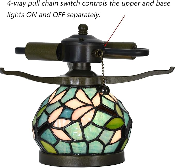 Bieye L10905 Tiffany Style Stained Glass Mushroom-Shaped Double Lit Table Lamp for Home Decor (10-inch, White Magnolia)