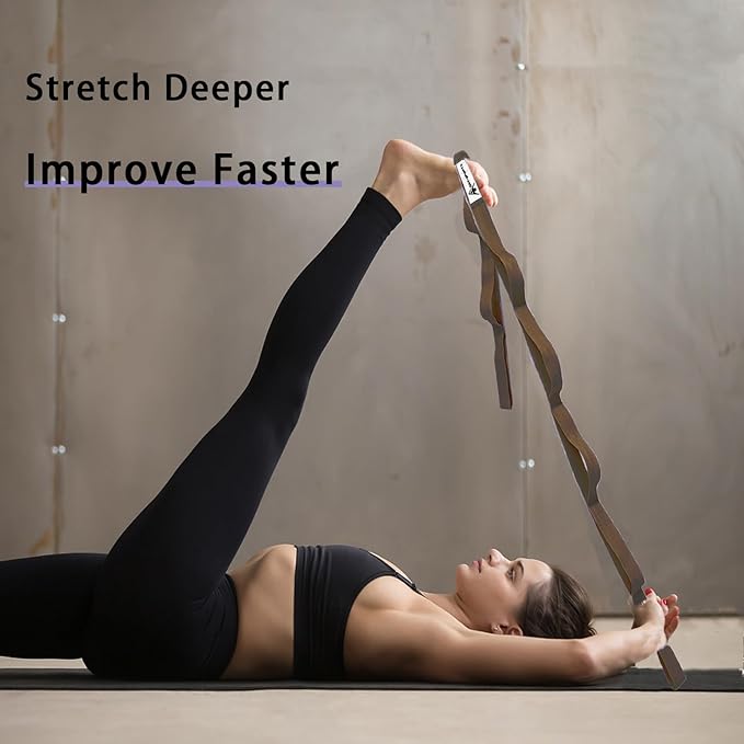 Stretching Strap Yoga Strap with Loops, Stretch Straps for Physical Therapy, Non-Elastic Exercise Strap for Pilates, Dance and Gymnastics with Workout Guide - Bloomnest