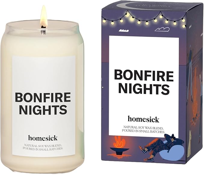 Homesick Bonfire Nights Scented Candle – 13 oz Soy Wax Candle with Organic Cotton Wick, 60–80 Hour Burn, Smoked Embers Vanilla Cedarwood Scent, Reusable Glass, Wedding & Engagement Gifts for Couples - Bloomnest