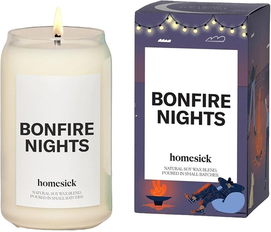 Homesick Bonfire Nights Scented Candle – 13 oz Soy Wax Candle with Organic Cotton Wick, 60–80 Hour Burn, Smoked Embers Vanilla Cedarwood Scent, Reusable Glass, Wedding & Engagement Gifts for Couples - Bloomnest