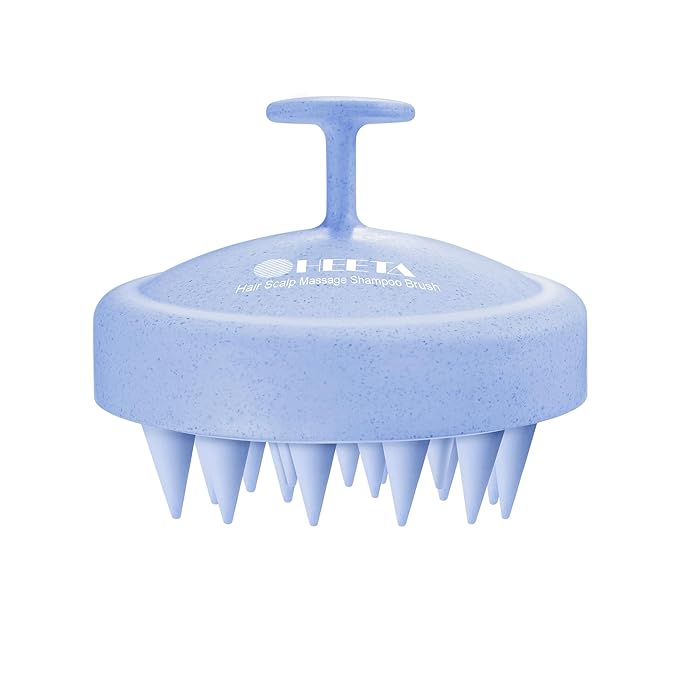 HEETA Scalp Massager Hair Growth, Soft Silicone Scalp Scrubber Shampoo Brush for Exfoliation, Dandruff Removal & Head Massage Stress Relax, Wet & Dry Use for Thick, Thin Hair Care, Wheat Straw Blue HEETA