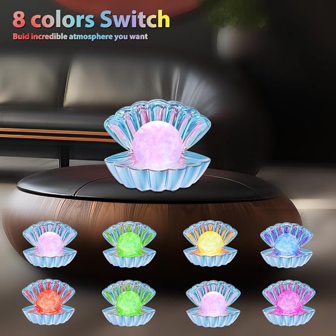 Shell Pearl Beach Themed Night Light, RGB 8 Colors Changing Mood Shell Pearl Lamps, Bedside LED Clamshell Portable Night Lights for Bar (Electroplating Blue) - Bloomnest