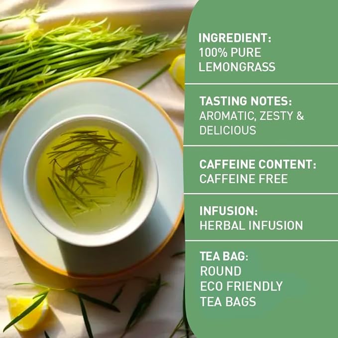 HANDPICK, Lemongrass Tea Bags (100 Count) Non-GMO, Caffeine Free - Quality Lemongrass Herbal Tea- Eco-conscious Round Tea Bags | Brew Hot or Iced Tea - Bloomnest