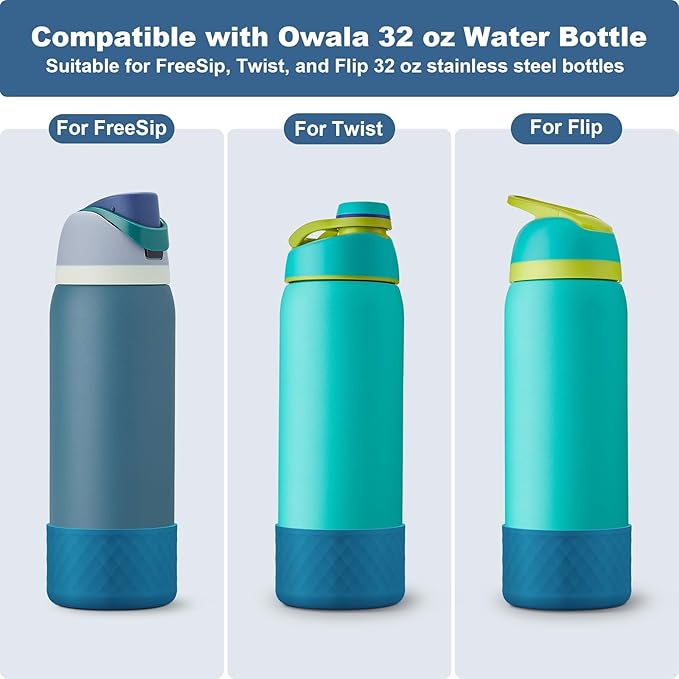 2PCS Silicone Water Bottle Boot for Owala 24oz 32oz 40oz, Anti-Slip Protective Sleeve Bottom Bumper Protector for FreeSip, Twist, and Flip Stainless Steel Water Bottles Alwenid