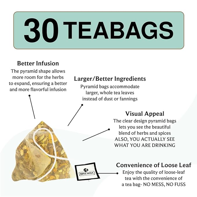 BREWIX, Ayurvedic Detox Herbal Tea Bags (30 Pyramid Tea Bags) Caffeine-Free Herbal Tea | Cleansing Formula with Traditional Ayurvedic Herbs | Supports Digestion, Balance & Daily Vitality - Bloomnest