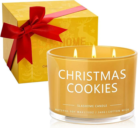 Christmas Cookie Candle, Large 3 Wick 12oz Soy Scented Candle, Luxury Christmas Birthday & Winter Holiday Gift for Women & Men, Long Lasting 60+ Hour Clean Non-Toxic Burn, Elegant Winter Home Decor - Bloomnest