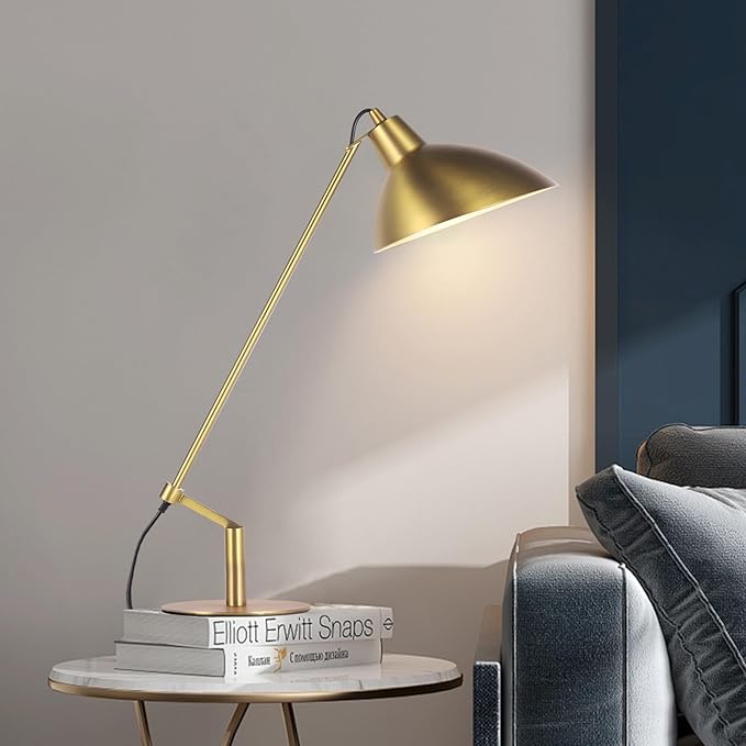Desk Lamp Modern Industrial 100% Metal Table Lamp 22", Soft White Light (3000K) with Adjustable Switch, Ideal for Office Bedroom Study Room Living Room Nightstand Bedside Lamps Brass - Bloomnest