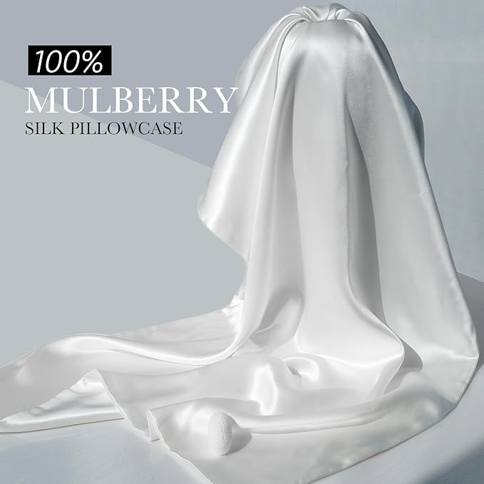 100% Mulberry Silk Pillowcase for Hair and Skin, 22 Momme Pure Natural Silk Pillow Case Both Sided with Zipper, Pillow Cover for Women Mom Men (White, King 20''×36'', 1 Pack) - Bloomnest