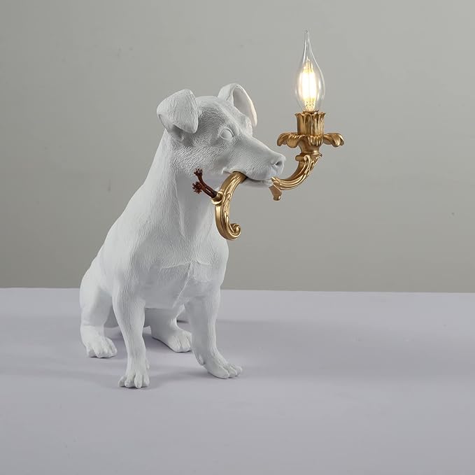 Modern Resin Engraved Puppy Dog Table Lamp,Home Decor Rio Dog Animal Desk Lamp for Living Room Bedroom Bedside LED Light, Indoor Children's Lamp - Bloomnest
