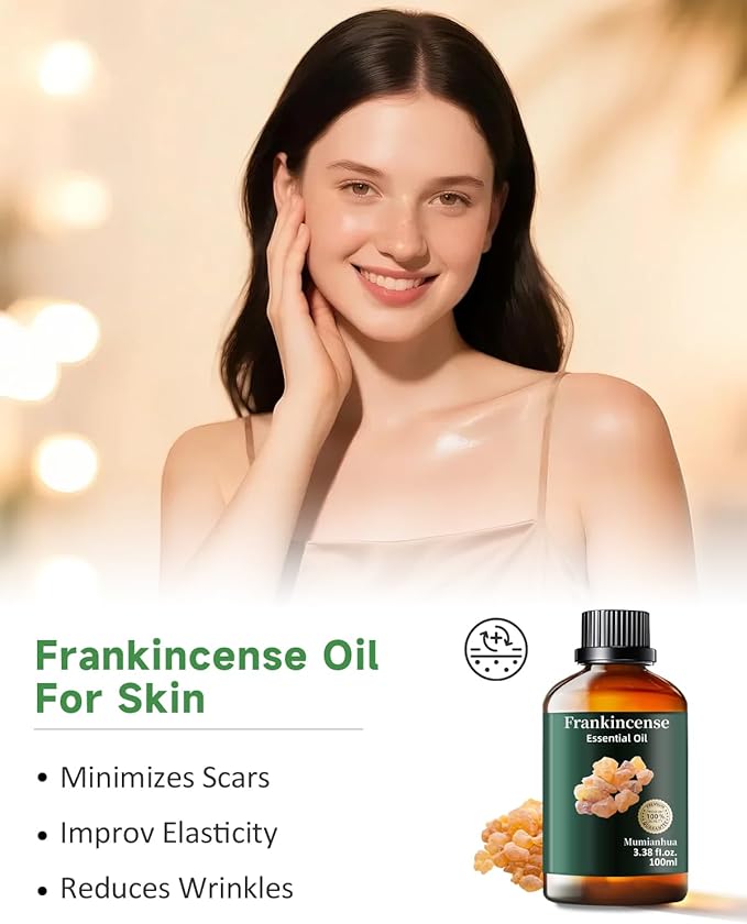 Mumianhua 100% Pure Frankincense Essential Oil Natural Frankincense Oil for Aromatherapy Therapeutic Grade Resin Oil for Skin, Meditation Diffuser & Candle Making | for Home & Office Focus 3.38 Fl Oz - Bloomnest