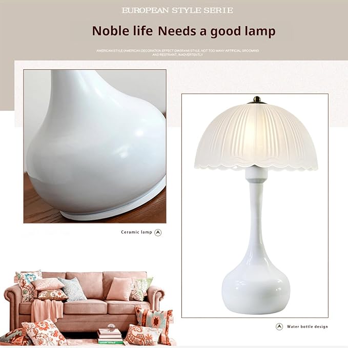Large Table Light 3 Color Adjustable Ceramic Lamp Vintage Nightstand Lamps Dimmable Bedside Table Lamps for Living Room Bedroom Home Office (White) - Bloomnest
