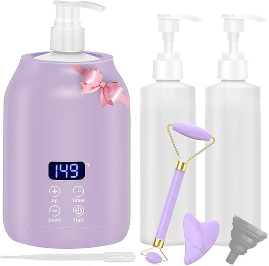 Yofuly Oil Warmer for Massage with Face Roller Set, Professional Oil Warmer Heater for Massage Therapy with Two Bottles, Purple Body Lotion Heated Dispenser and Gua Sha Tools, Gift for Women - Bloomnest