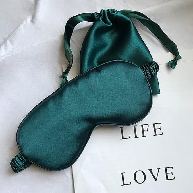 Silk Satin Sleeping Eye Mask, Dark Green Sleep Eye Mask Night Blindfold for Women and Men, Soft Breathable Blackout Eyeshade Eye Cover for Travel, Wedding Bridesmaid Gift - Bloomnest