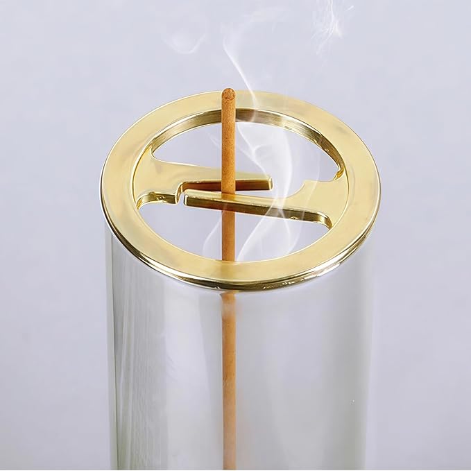 Glass Incense Holder,Incense Burner for Sticks with Ash Catcher,Incense Stick Burner for Meditation and Yoga Room (Golden Clamp) - Bloomnest
