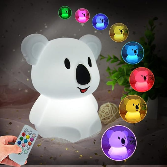 Koala Night Light for Kids Silicone Bedside Bedroom Lighting, Baby Nursery Light Sleeping NightLights, Color Changing Lamps - Eye Caring, Adjustable Brightness & Color, Time Setting - Medium - Bloomnest