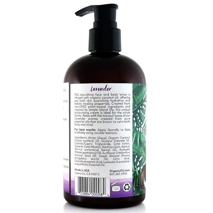 Coco Fiji Face & Body Lotion Infused With Coconut Oil | Lotion for Dry Skin | Moisturizer Face Cream & Massage Lotion for Women & Men |Lavender 12 ozPack of 3 - Bloomnest