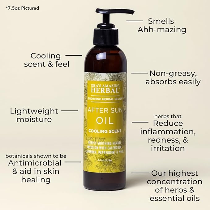 Ora's Amazing Herbal Travel Size After Sun and Shave Oil for Women & Men, Sunburn Relief, Botanical Moisturizer with Nourishing Herbs and Essential oils, Razor Burn, 2 oz with Pump - Bloomnest