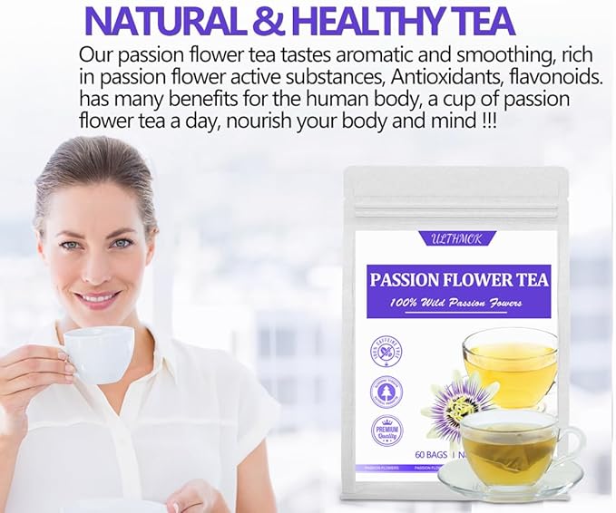 60 Premium Passion Flower Tea Bags, Made with 100% Natural Passionflower Leaves,Te De Pasiflora, Support Better Sleep & Relaxation, No Additives & Caffeine Free. - Bloomnest