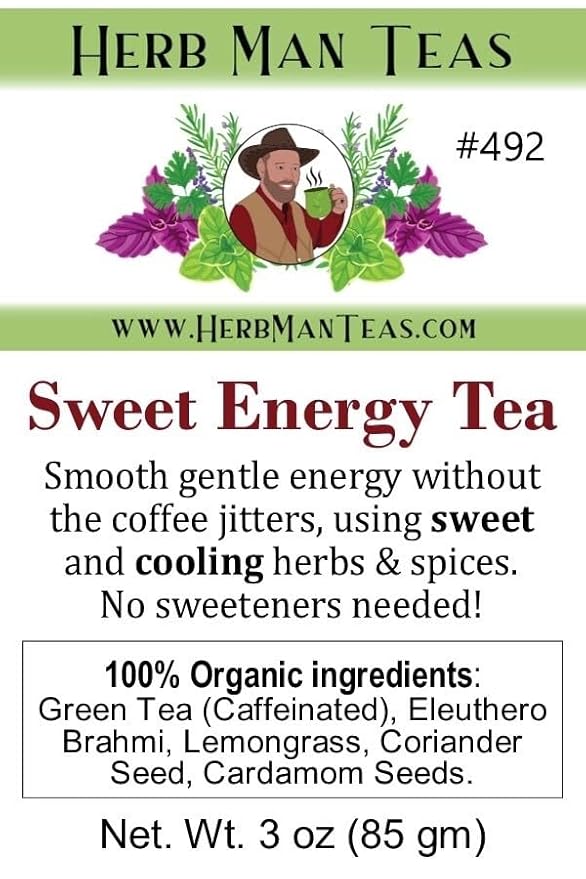 SWEET ENERGY TEA – Cooling, naturally sweet herbal energy tea for those with excess body heat – Formulated by Master Herbalist Khabir – 100% Organic, Non-GMO, No Additives - Bloomnest