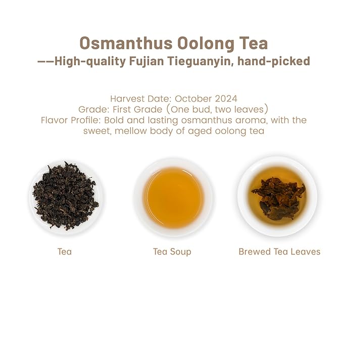iTeaworld Osmanthus Oolong Loose Leaf Tea, Natural Osmanthus Fragrance, 0 Sugar 0 Additives, Hand-picked, Anxi Aged Aromatic Tieguanyin, Suitable for Daily Relaxation Drinking, 1 Bag, 3.52oz - Bloomnest