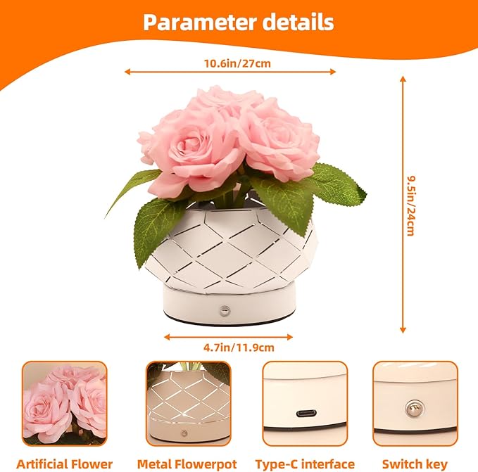 Roses Flower Touch Lamp,Rechargeable Cordless 3-Colour Dimming Small Night Light for Festival,Dining Room,Bedroom Home Decor Birthday Gifts-6 Rose - Bloomnest