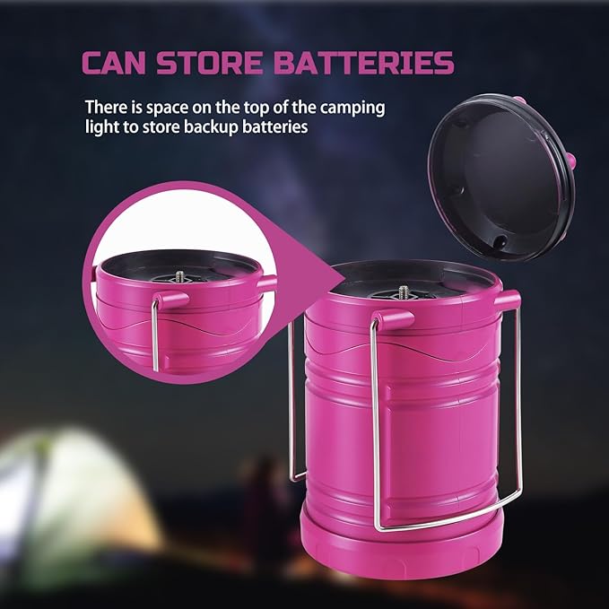 Lichamp LED Camping Lantern, 4 Pack Battery Powered Flashlight for Power Outages, Portable Collapsible Hanging Light Essential for Home, Outdoor, Emergency Lamp Survival Kit Gear for Hurricane, Pink - Bloomnest
