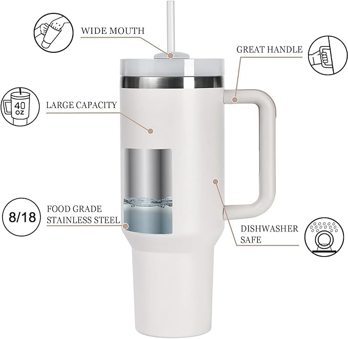 Personalized Tumbler with Handle, Custom 40oz Insulated Stainless Steel Tumblers Travel Mug Coffee Cup with Engraved Name and Straw Lid, Personalized Gifts for Women Men Him Her - Bloomnest