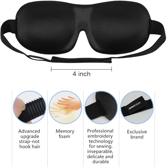 Sleep Mask Invisible Alar Deep Orbit 3D Eye Mask Ultra Lightweight & Comfortable Sleeping Mask for Travel, Nap Shift Works Black & Lavender - Bloomnest