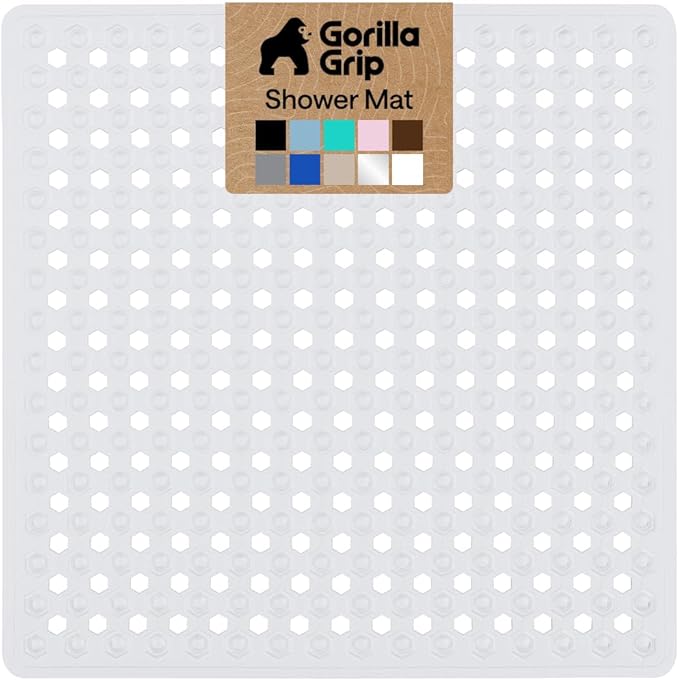 GORILLA GRIP Patented Square Shower Stall Mat, Small Bathtub Floor Mats for Stand Up Showers with Suction Cups and Drainage Holes, Machine Wash, Soft on Feet, Bathroom Accessories 21x21 Inch, White - Bloomnest