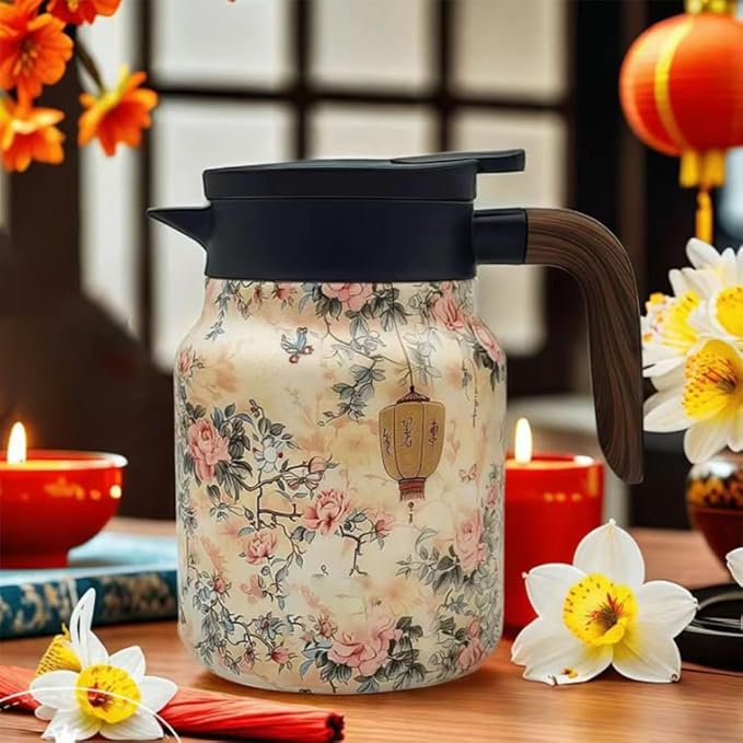 Vintage Floral Teapot with Built In Infuser, 2025 New Stainless Steel Thermal Teapot 1000ml Large Capacity to Meet Daily Needs (Pattern05)