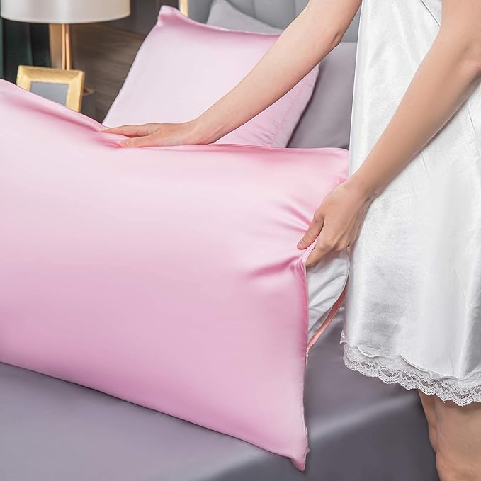 Mulberry Silk Pillowcase for Hair and Skin,Standard Size Cooling Silk Pillow Case with Hidden Zipper,Allergen Proof Dual Sides Soft Breathable Smooth Silk Pillow Cover for Women(Queen,Pink) - Bloomnest