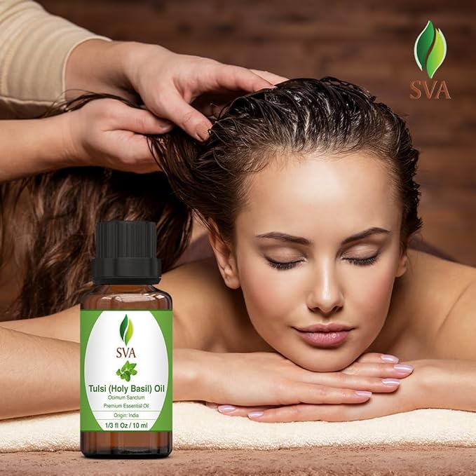 SVA Holy Tulsi Essential Oil – 1/3 Fl Oz – 100% Natural Tulsi Oil - for Diffuser, Hair Care, Face, Skin Care, Aromatherapy, Scalp and Body Massage, Soap and Candle Making - Bloomnest