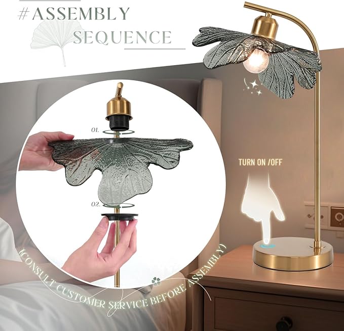 Mid Century Table lamp Gold table lamp with touch switch Dark green glass shade nightstand lamp vintage side table lamp small table lamp Glass table light for end table Bedroom Living Room farmhouse - Bloomnest