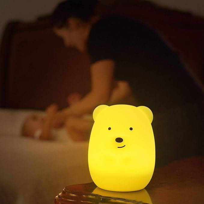 Bear Night Lights for Kids, Bedside lamp for Children, Baby Nursery Light - Break Resistant/Eye Caring/Adjustable Brightness Color/Time Setting/Gifts for Kids Babies Boys Girls - Medium - Bloomnest