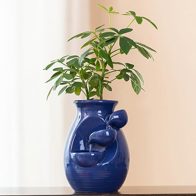 Ceramic Tabletop Desktop Fountain Water Feature Waterfall Home Indoor Decoration (Blue) - Bloomnest