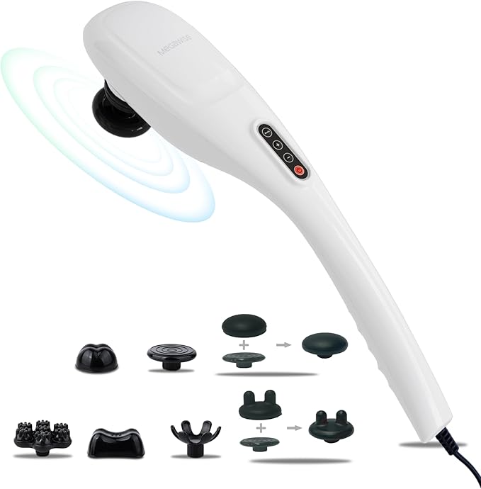 MEGAWISE Handheld Back Massager | Deep Tissue Percussion Relief for Back, Neck, Shoulders, Waist Legs, Full Body for Improved Blood Circulation and Fatigue Relief (Pearl White 6Ft Corded) - Bloomnest