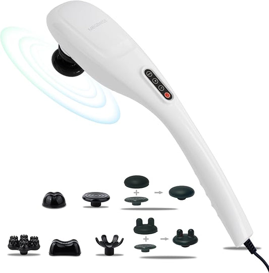 MEGAWISE Handheld Back Massager | Deep Tissue Percussion Relief for Back, Neck, Shoulders, Waist Legs, Full Body for Improved Blood Circulation and Fatigue Relief (Pearl White 6Ft Corded) - Bloomnest