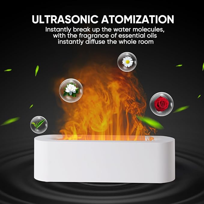 Essential Oil Diffuser, Fireplace Flame Fire Oil Diffuser, 150ml Ultrasonic Cool Mist Aromatherapy Humidifier, Scent Aroma Diffuser with 7 Colors Light, Timer & Auto-Off for Home, Room (White) - Bloomnest