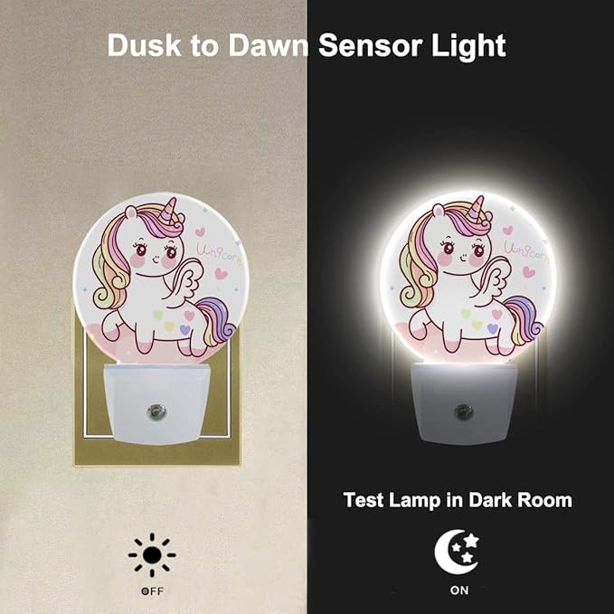 EKOBLA Cute Unicorn LED Night Light Girl Cartoon Pink Unicorn with Colorful Love Hearts Plug-in Nightlights Home Auto Sensor LED Dusk to Dawn Light for Teens Girls - Bloomnest