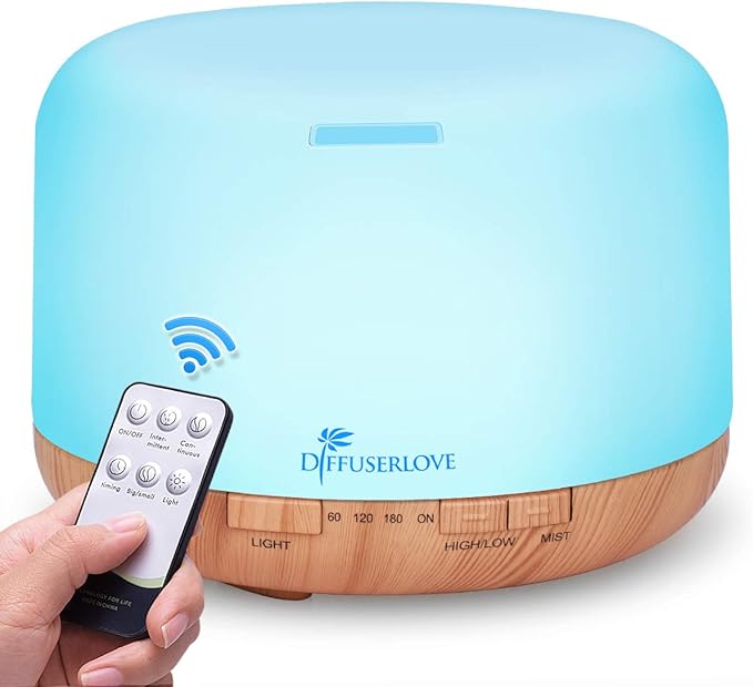 Diffuserlove Diffuser Essential Oil Diffusers 500ML Remote Control Aroma Diffuser Cool Mist Aromatherapy Diffuser with Mute Design, Timer and Auto Shut-Off for Office Living Room Yellow - Bloomnest