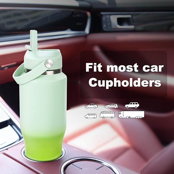 32oz Insulated Water Bottle, Fit in Any Car Cup Holder, Water Bottle with Straw Lids, Stainless Steel Insulated Water Flask Double Wall Leak-proof BPA Free to Keep Cold&Hot - Bloomnest
