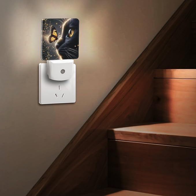 Cat Butterfly Night Light, Plug into Wall Decor Nightlights for Bedroom, Bathroom, Hallway, Kitchen, with Dusk to Dawn Light Auto Sensors LED Night Lights for Boys Girls Women Men Room Gifts - Bloomnest
